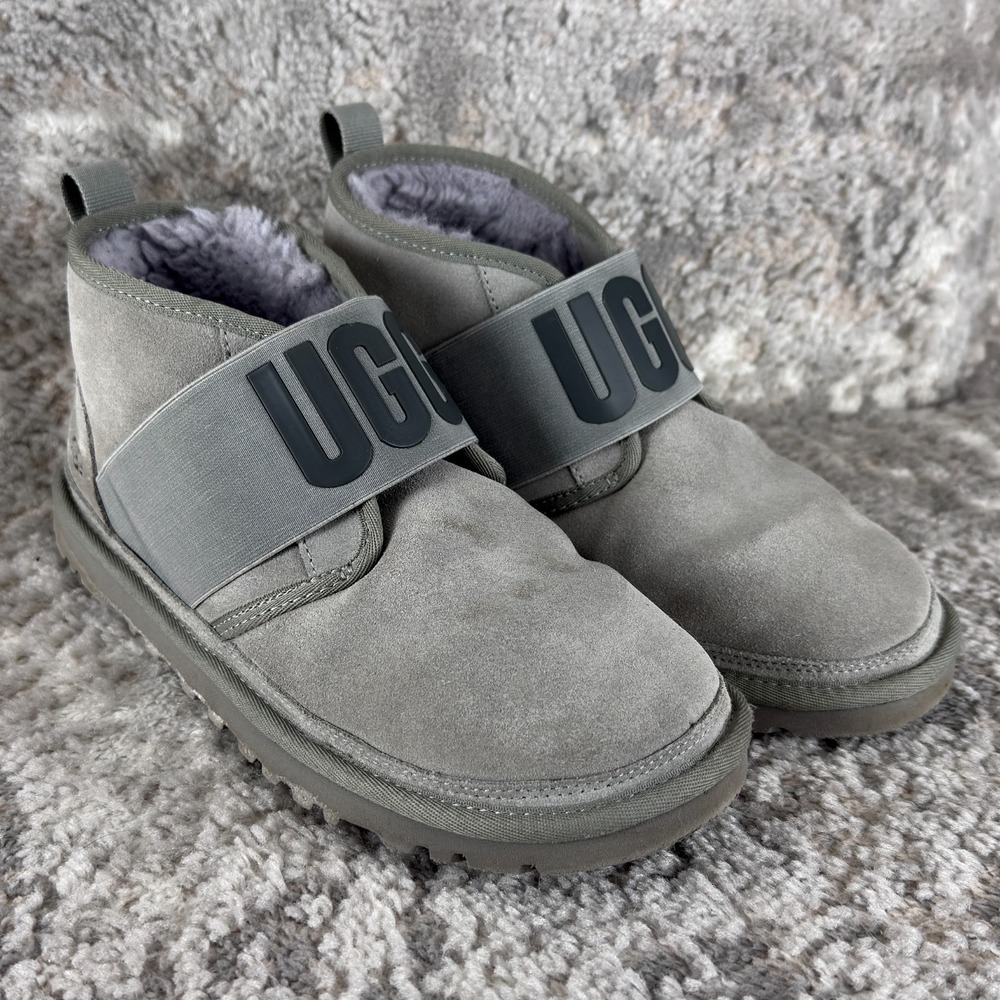Ugg Size 9 Neumel II Graphic Logo Suede Shoe Boots Gray Plush